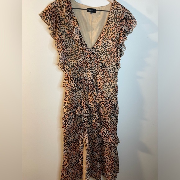 Majorelle||jasmina midi dress in spotted multi. All over leopard print.Ruffle Sm - Picture 2 of 7